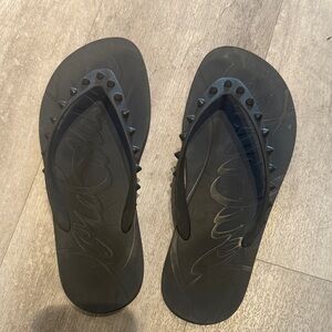 Black Studded christian louboutin flip flops